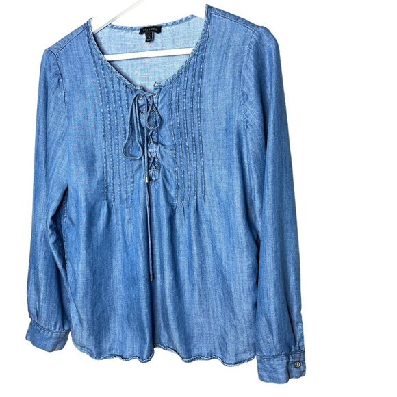 Talbots Blue Chambray Peasant Blouse Womens Small Long Sleeve Boho Top - Picture 1 of 9